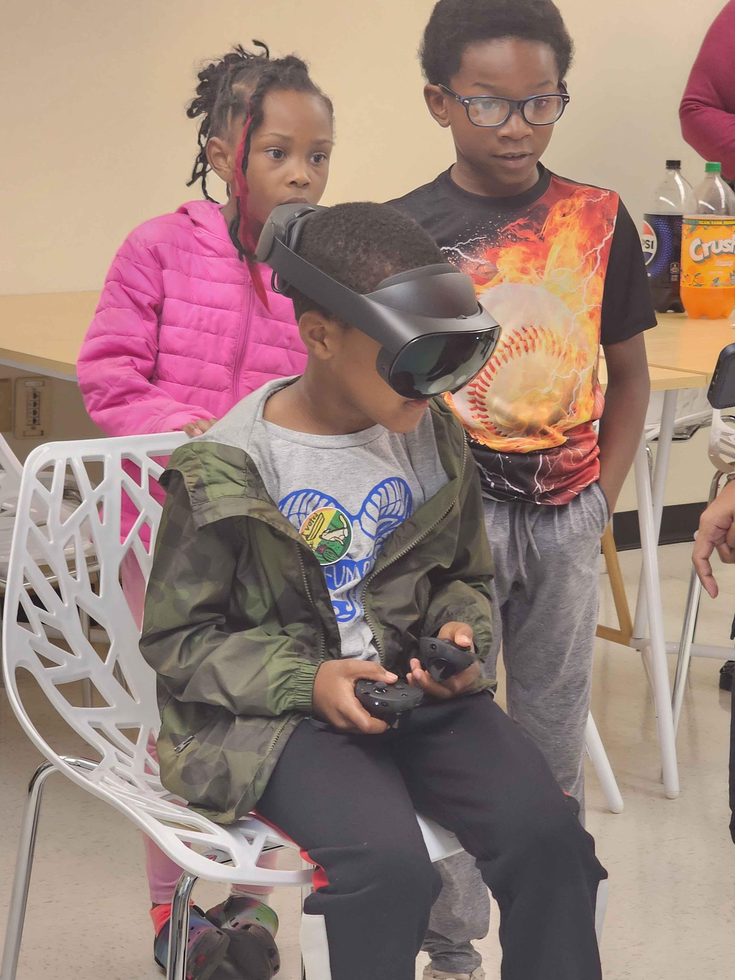 A visitor in the VR experience